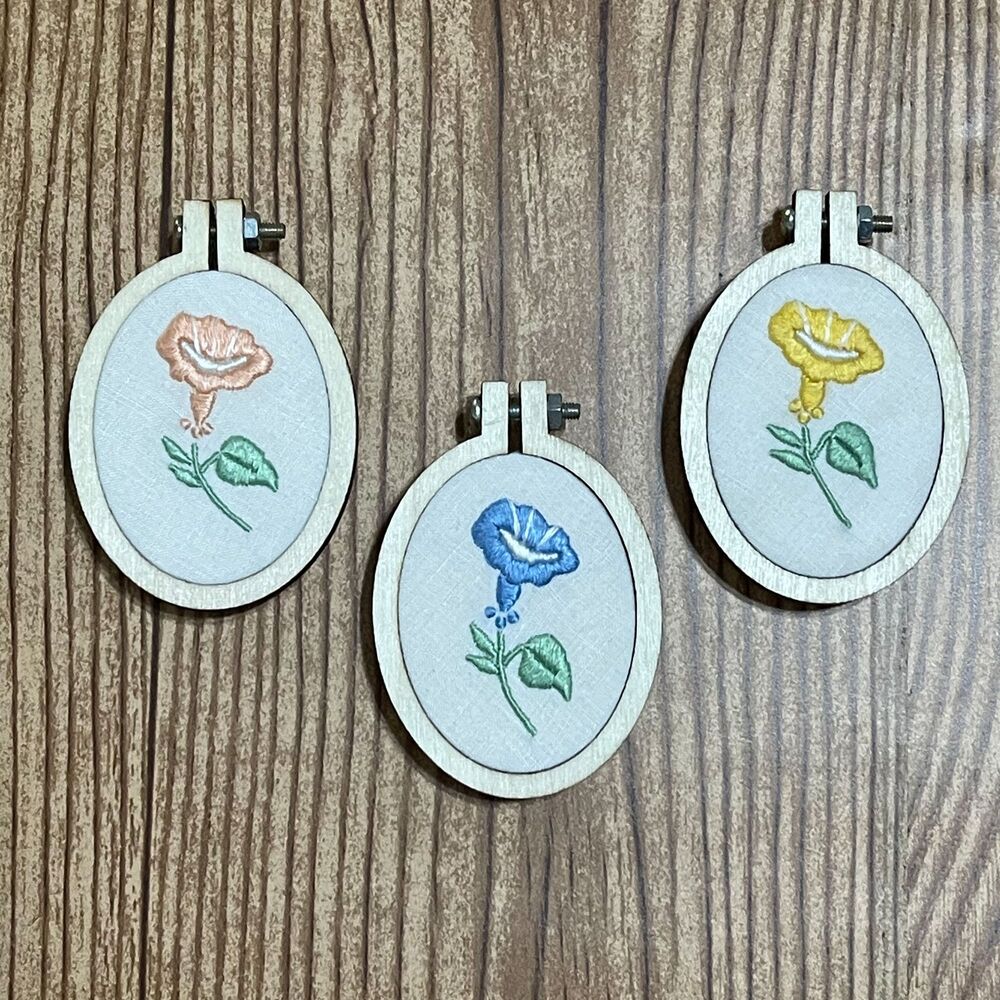 2.5 inch Repurposed Vintage Embroidered Flower Linen Magnets, Set of 3 New